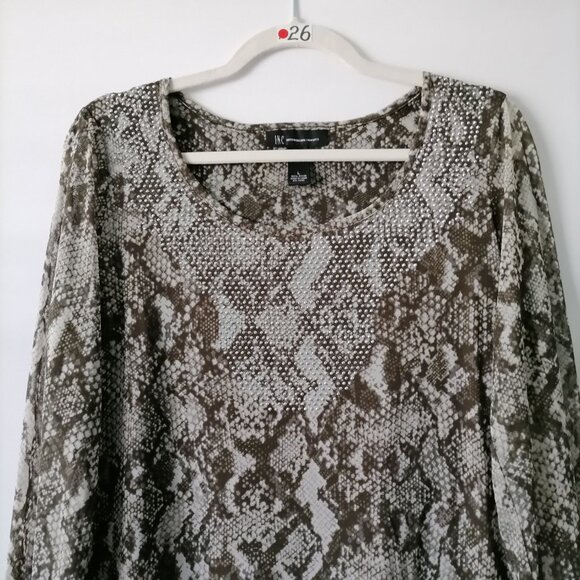 INC International Concept Womens Olive Round Neck Snake Print Blouse Size L - Picture 2 of 6